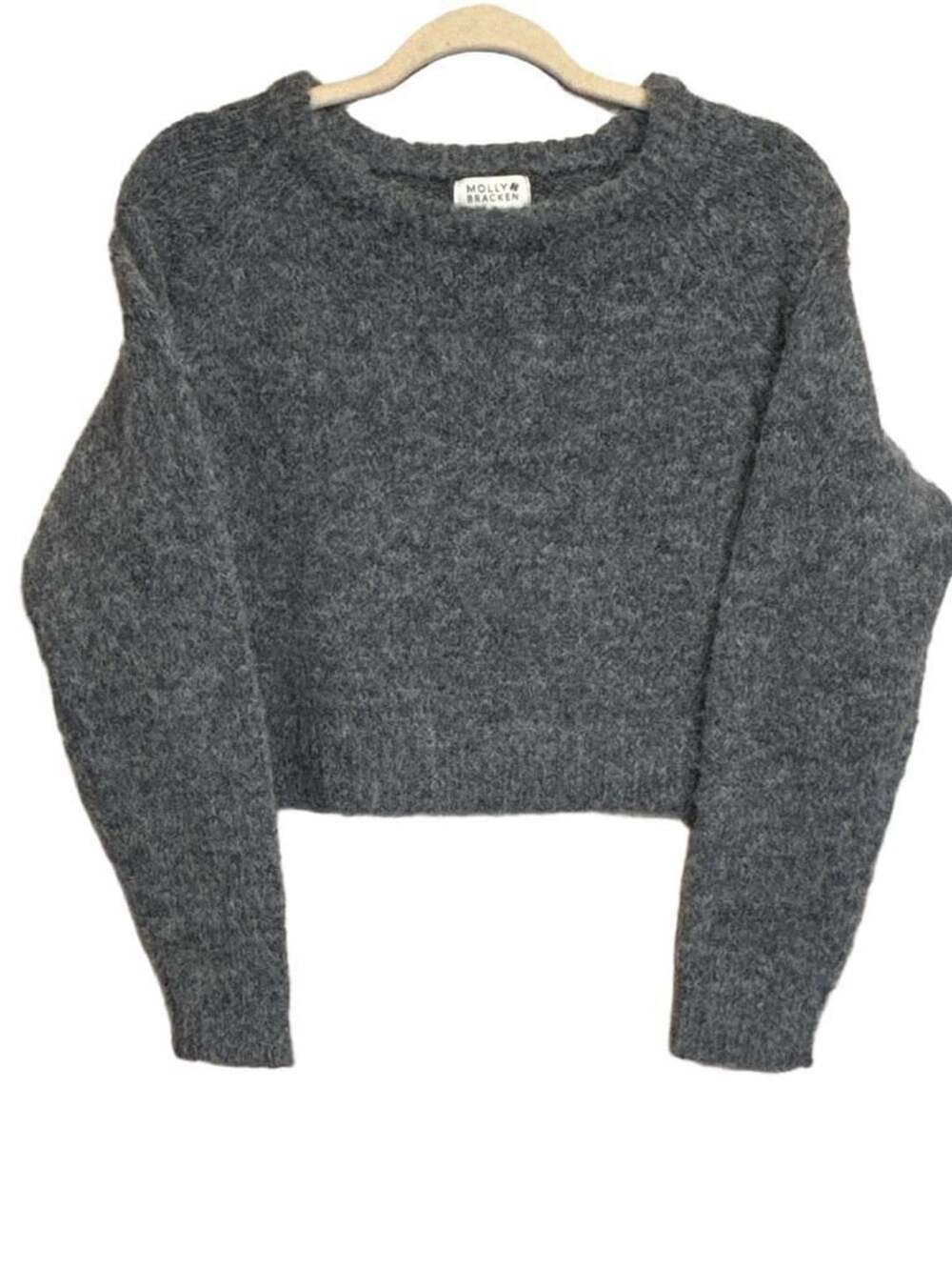 Molly Bracken Gray Textured Knit Cropped Sweater